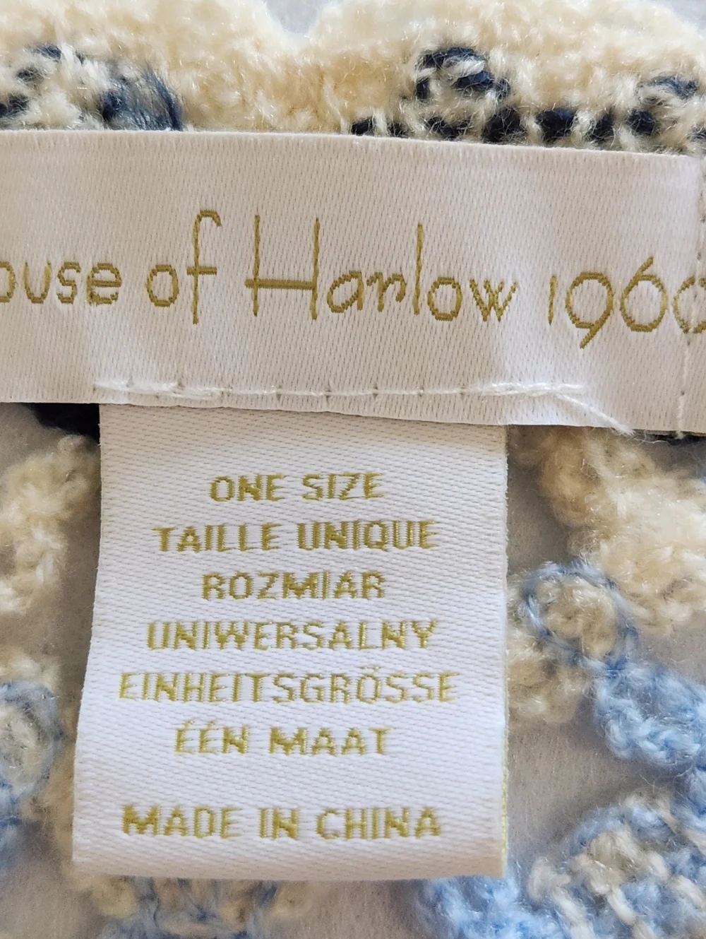 House of Harlow 1960 Cream, Navy & Light Blue Crochet Fringe Poncho Sweater - Picture 2 of 5